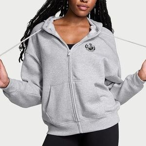 NWT Victoria's Secret PINK Ivy Fleece Campus Full-Zip Hoodie Heather Grey XXL